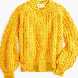 J. Crew Demylee Women's Cable Knit Balloon Sleeve Mustard Yellow Sweater Size M